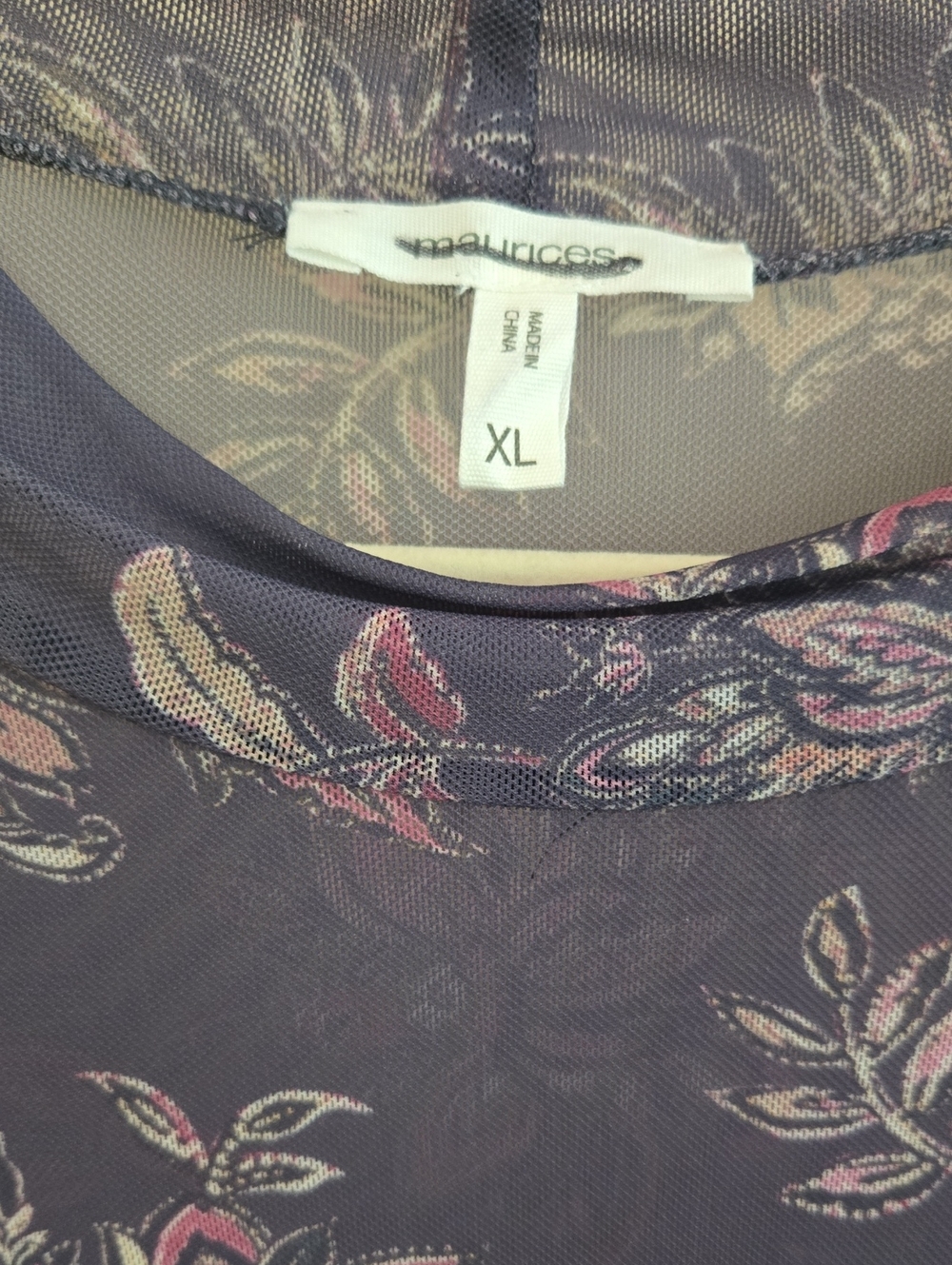 Maurices Purple Floral Mesh Sleep Top with Pink & Cream Accents XL